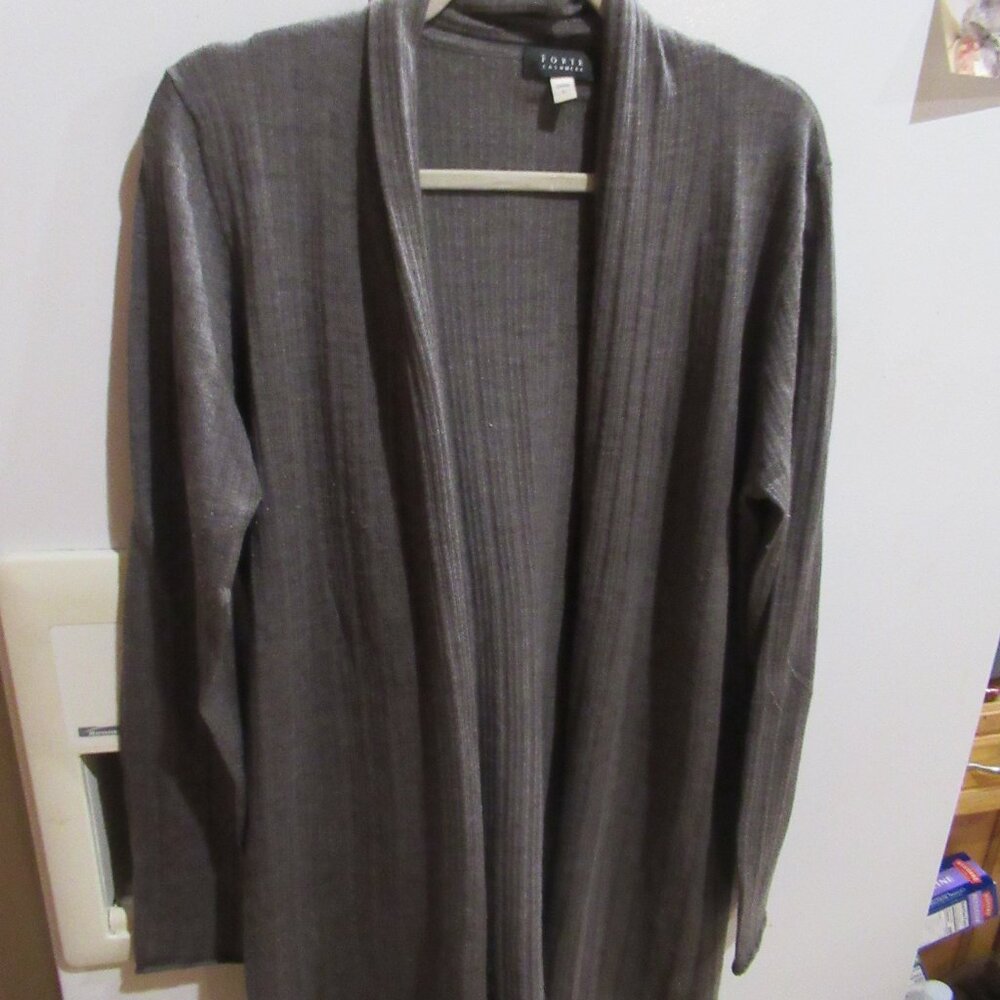 Forte Cashmere taupe knit cardigan merino silk blend  L